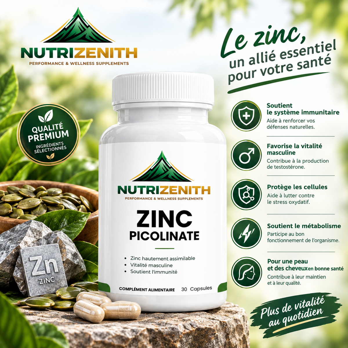 Zinc Picolinate 50 mg – Immunité, énergie et vitalité quotidienne